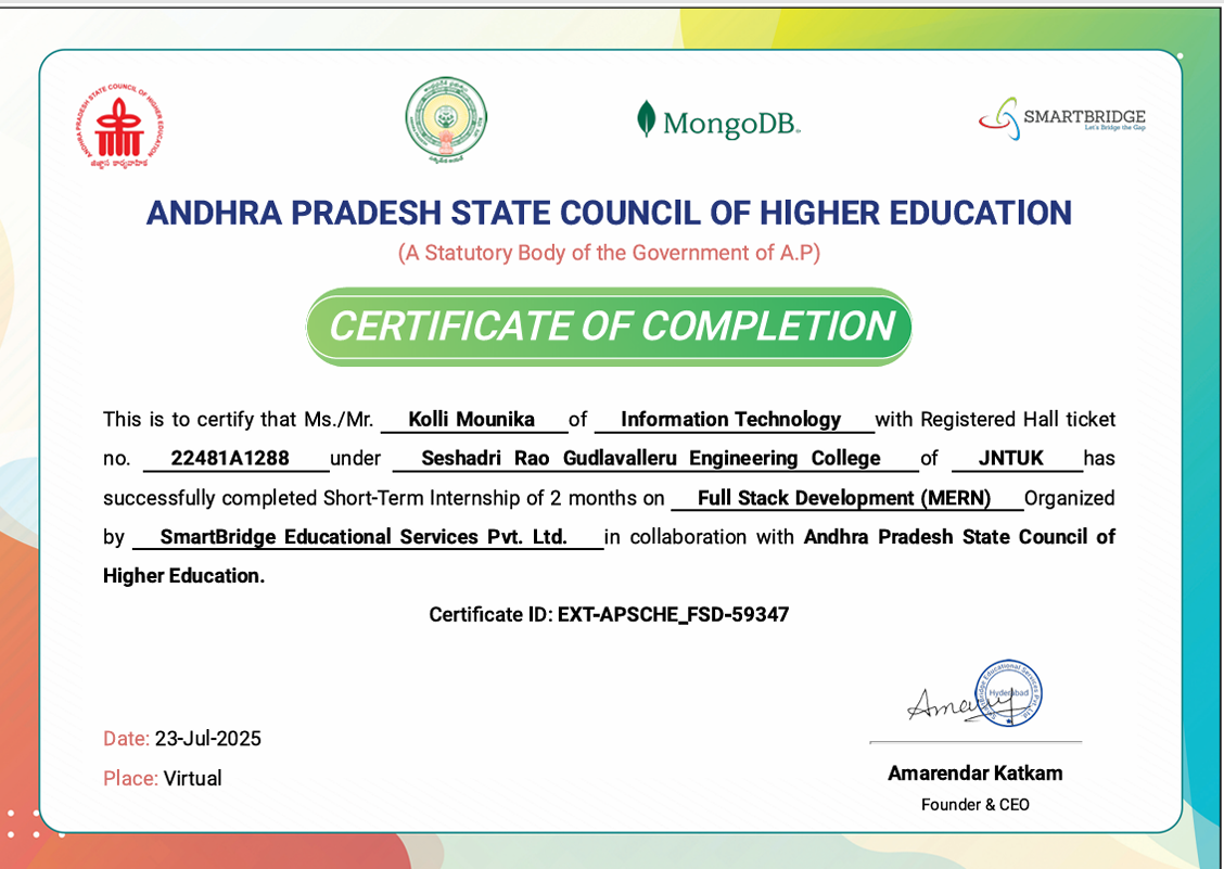 Mern stack Certificate
